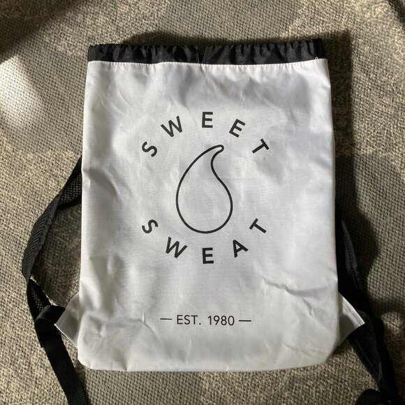 Sweet Sweat Handbags - White "Sweet Sweat" Gym Bag, Drawstring Backpack